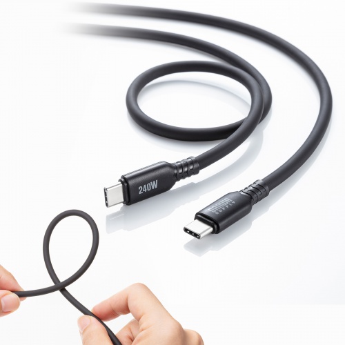 Type-Cケーブル（シリコンケーブル・PD240W・USB2.0・最大480Mbps・約2m・ブラック）