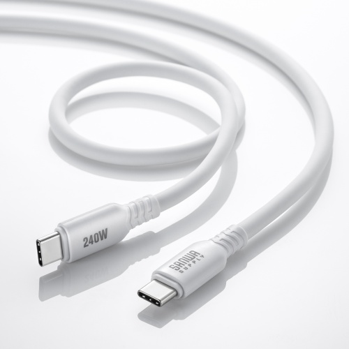 Type-Cケーブル（シリコンケーブル・PD240W・USB2.0・最大480Mbps・約2m・ホワイト）