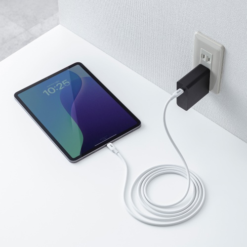 Type-Cケーブル（シリコンケーブル・PD240W・USB2.0・最大480Mbps・約2m・ホワイト）