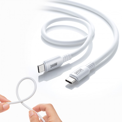 Type-Cケーブル（シリコンケーブル・PD240W・USB2.0・最大480Mbps・約2m・ホワイト）