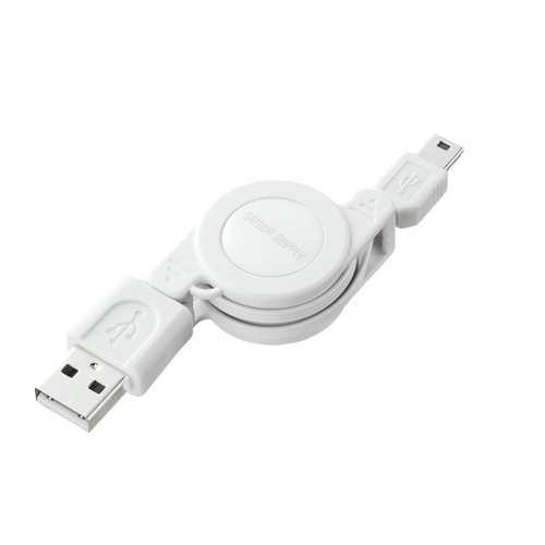 長さ可変便利な巻き取りUSB2.0モバイルケーブル( USBAコネオス-BコネミニUSBメス・ホワイト) サンワサプライ