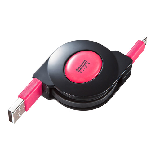 巻取りマイクロUSBケーブル（充電専用・0.1～1m・ブラック/レッド） KU-M102APMCB サンワサプライ