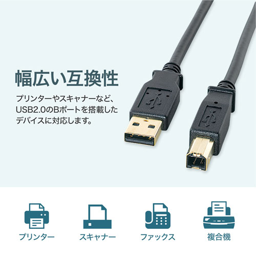 USB2.0ケーブル（ブラック・1m・金メッキコネクタ）