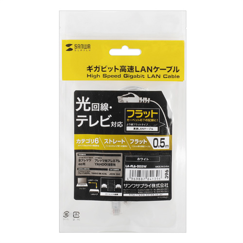 【訳あり 新品】CAT6LANケーブル（フラット・0.5m・ホワイト） ※箱にキズ、汚れあり