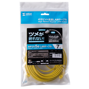 ツメ折れ防止LANケーブル（Cat5e・7m・イエロー） LA-Y5TS-07Y サンワサプライ