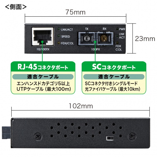 光メディアコンバータ 10km｜100BASE‑TX‑FX・SC‑RJ45