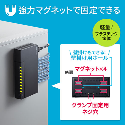 スイッチングハブ(ギガビット・16ポート・電源内蔵・マグネット付き・壁掛け対応・静音・ブラック） LAN-GIGAP1602BK サンワサプライ