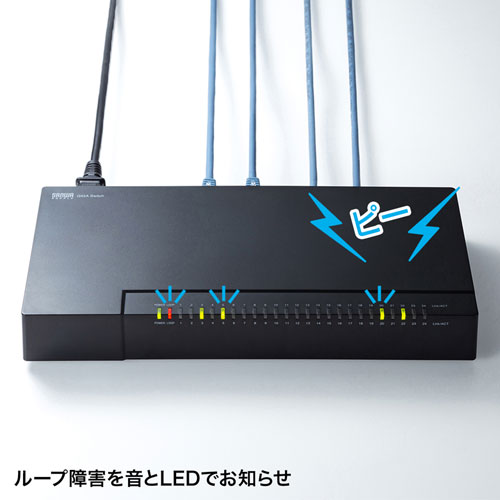 スイッチングハブ(ギガビット・24ポート・ループ検知・電源内蔵・マグネット付き・壁掛け対応・静音・ブラック） LAN-GIGAP2402BK サンワサプライ