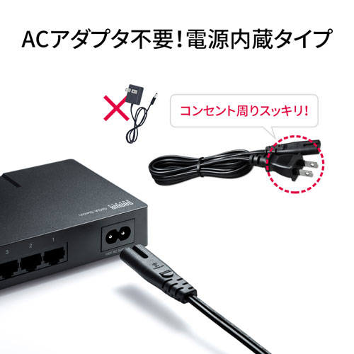 スイッチングハブ(ギガビット・8ポート・マグネット付き・電源内蔵) LAN-GIGAP802BK サンワサプライ