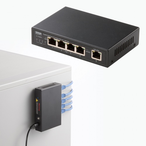 スイッチングハブ（PoE給電・ギガビット・メタル筐体・5ポート・PoE＋・IEEE・802.3af/at・ファンレス 静音・マグネット付き・全ポート合計60W）