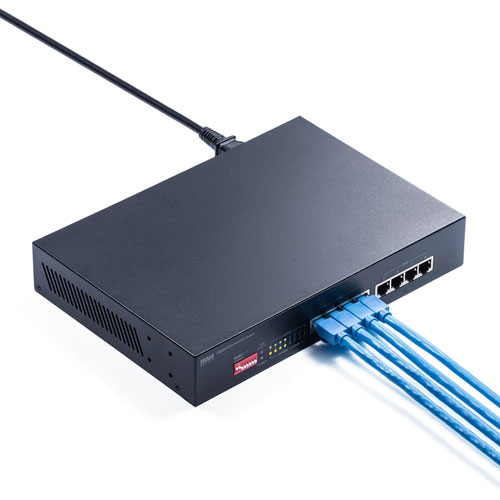 スイッチングハブ(ギガビット・8ポート・電源内蔵・金属筐体・最長180m・PoE給電) LAN-GIGAPOE81 サンワサプライ