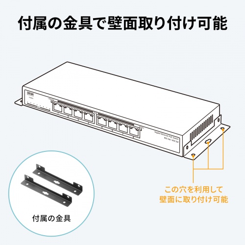 スイッチングハブ（PoE給電・ギガビット・メタル筐体・8ポート・PoE＋・IEEE・802.3af/at・ファンレス・静音・マグネット付き・全ポート合計60W）