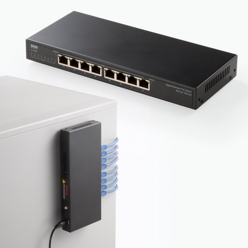 スイッチングハブ（PoE給電・ギガビット・メタル筐体・8ポート・PoE＋・IEEE・802.3af/at・ファンレス・静音・マグネット付き・全ポート合計60W）