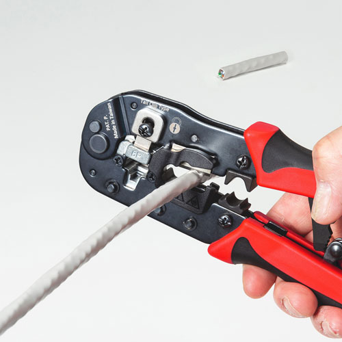 かしめ工具（UTPコネクタ・STPコネクタ対応・ラチェット付き）