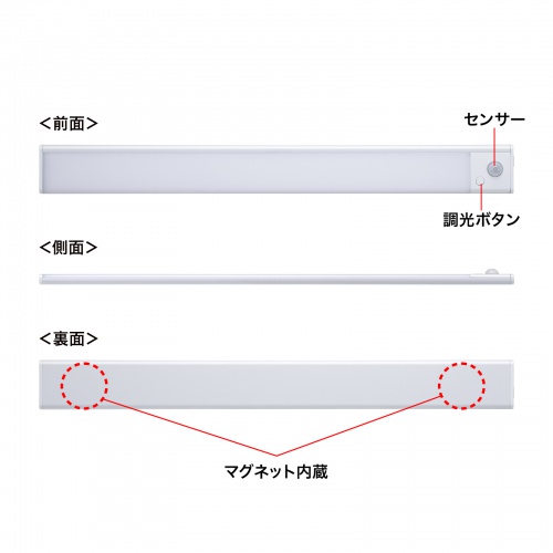 人感センサーライト（LEDライト・マグネット・アタッチメント・充電式） LED-BA8W サンワサプライ