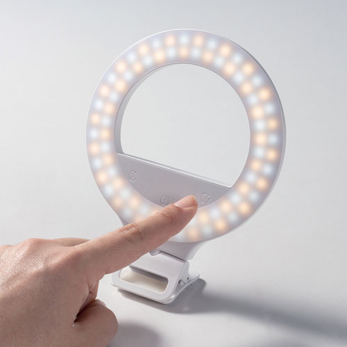 LEDリングライト（クリップタイプ・角度調整・自撮り・スマホ/タブレット取付・色調整・USB充電式・テレビ会議・Zoom・Youtube・TikTok・Skype）