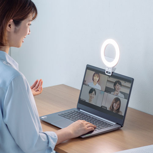 LEDリングライト（クリップタイプ・角度調整・自撮り・スマホ/タブレット取付・色調整・USB充電式・テレビ会議・Zoom・Youtube・TikTok・Skype）