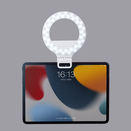 LEDリングライト（クリップタイプ・角度調整・自撮り・スマホ/タブレット取付・色調整・USB充電式・テレビ会議・Zoom・Youtube・TikTok・Skype）