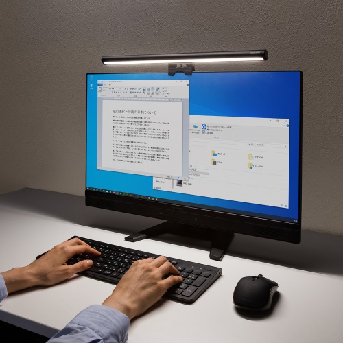 液晶モニター用LEDライト（クリップ式LEDライト・40cm・色温度5段階・明るさ無段階・USB給電・オンライン会議・ブラック）LED-CLP3UBK