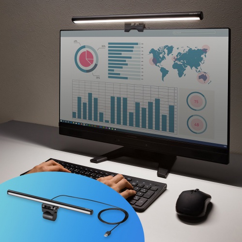 液晶モニター用LEDライト（クリップ式LEDライト・40cm・色温度5段階・明るさ無段階・USB給電・オンライン会議・ブラック）LED-CLP3UBK