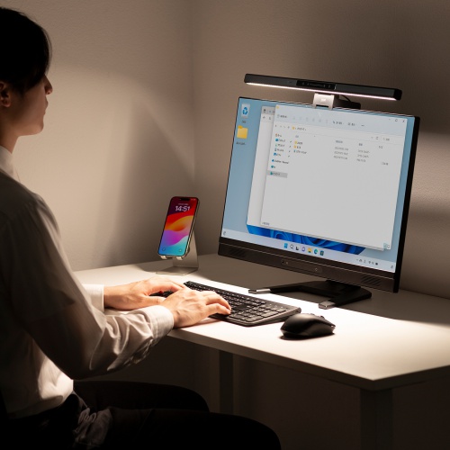 デスクライト（USBライト・モニターライト・バーライト・センサー搭載・最大190ルーメン・色温度調整・明るさ無段階・幅45cm・ブラック）