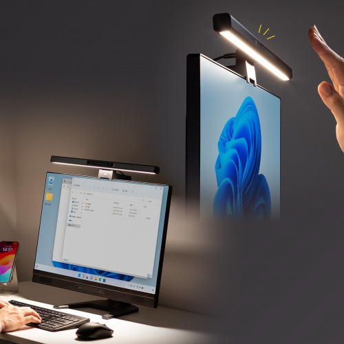 デスクライト(USBライト・モニターライト・バーライト・センサー搭載・最大190ルーメン・色温度調整・明るさ無段階・幅45cm・ブラック)