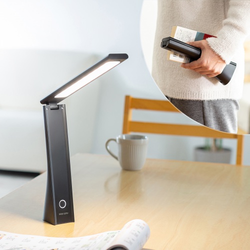 LEDデスクライト（充電式・コードレス・USB Type-C・折りたたみ・コンパクト・無段階調光・3段階調色・目に優しい・卓上ライト・角度調節・読書灯・学習机・テレワーク・ベッドサイド・ブラック）