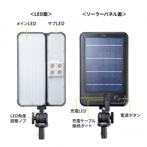 LED投光器（充電式・屋外・三脚付・USB充電・ソーラー充電対応・3000ルーメン・LED着脱可能）