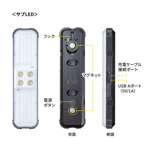 LED投光器（充電式・屋外・三脚付・USB充電・ソーラー充電対応・3000ルーメン・LED着脱可能）