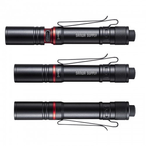 LEDペン型ライト（充電式・USBType-C充電・乾電池対応・照射切替可能・ショートタイプ）