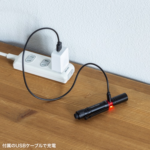 LEDペン型ライト（充電式・USBType-C充電・乾電池対応・照射切替可能・ショートタイプ）
