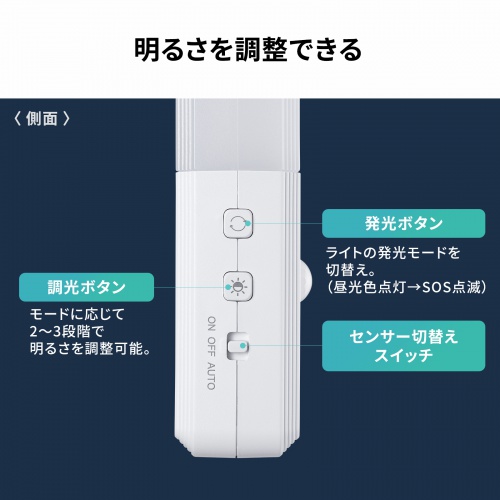 人感センサー付きLEDライト（足元灯・ナイトライト・停電時自動点灯ライト・自動消灯・手持ちライト・小型・充電式・直挿し・AC電源・プラグ回転・屋内用）
