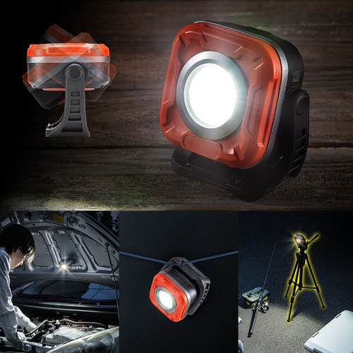 LEDライト（充電式・作業灯・マグネット・スタンド設置・防水IPX6・1300ルーメン・無段階調光・角度調整可能）