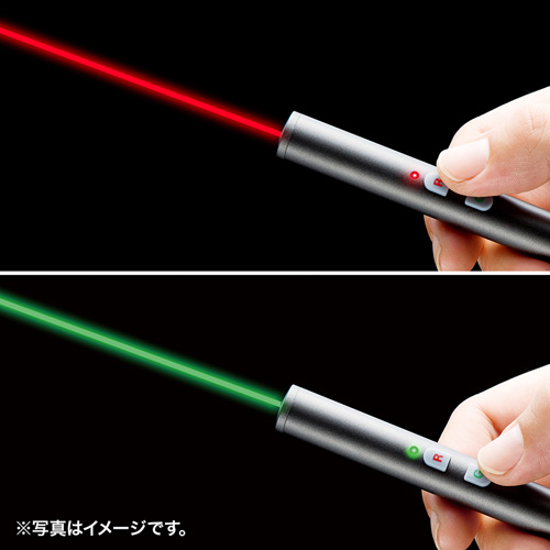 レーザーポインター（レッドレーザー・グリーンレーザー・2色・クリップ付き・アルミ） LP-GR1010GM サンワサプライ