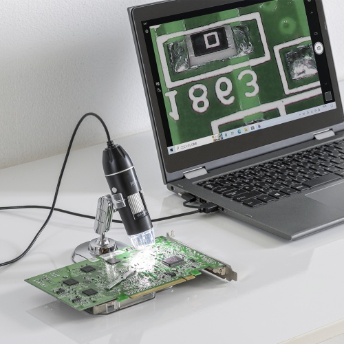 USB顕微鏡（フルHD対応・200万画素・最大300倍・高輝度LEDライト・USB A・micro USB・Type-C接続・マイクロスコープ・スタンド付き） LPE-08BK サンワサプライ
