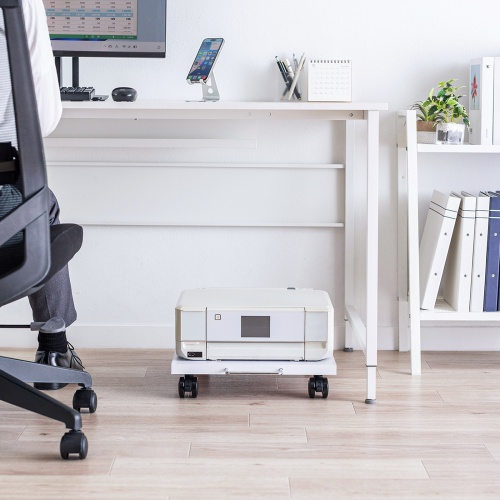 プリンタ台（ロータイプ・床置き・キャスター付き・幅40cm×奥行き40cm・ホワイト）