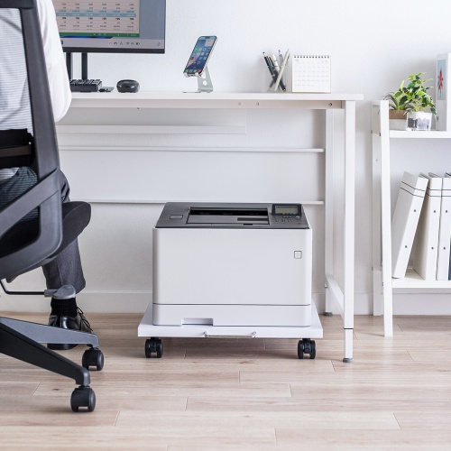 プリンタ台（ロータイプ・床置き・キャスター付き・幅50cm×奥行き50cm・ホワイト）