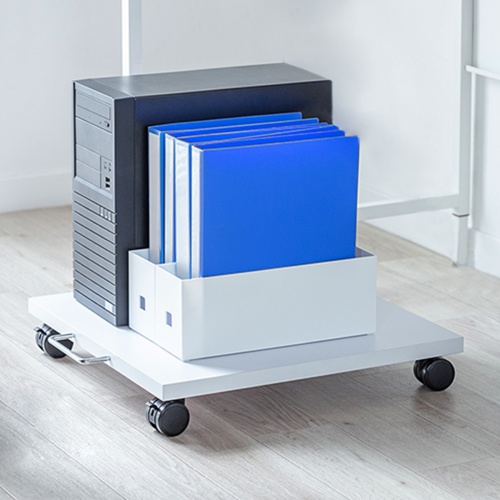 プリンタ台（ロータイプ・床置き・キャスター付き・幅50cm×奥行き50cm・ホワイト）