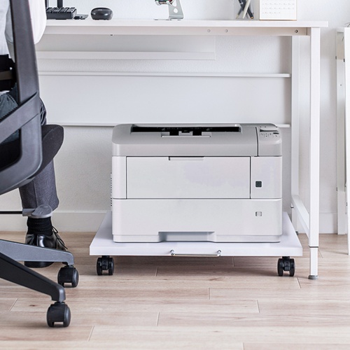 プリンタ台（ロータイプ・床置き・キャスター付き・幅60cm×奥行き60cm・ホワイト）
