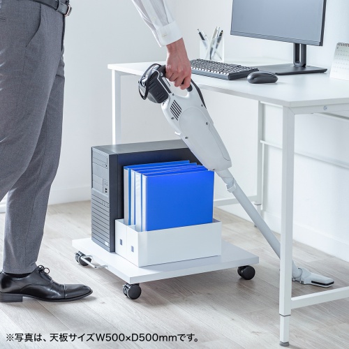 プリンタ台（ロータイプ・床置き・キャスター付き・幅60cm×奥行き60cm・ホワイト）