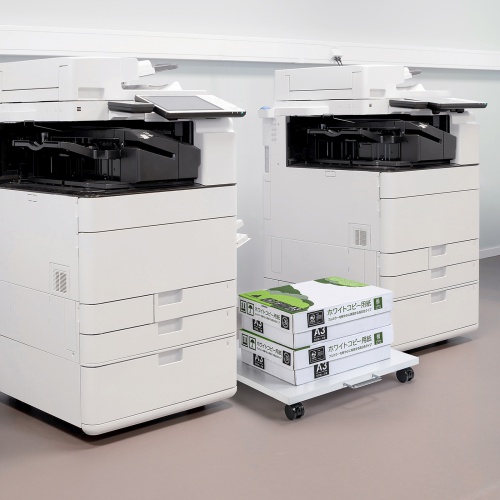 プリンタ台（ロータイプ・床置き・キャスター付き・幅60cm×奥行き60cm・ホワイト）