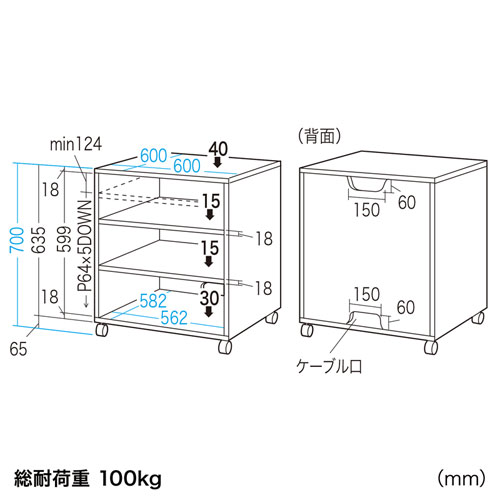 プリンタ台(プリンタワゴン・キャスター付き・収納・棚付き・ライトグレー) LPS-T102KN サンワサプライ