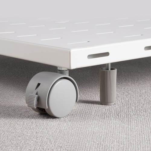 プリンタ台（ロータイプ・床置き・キャスター付・スチール製・幅40cm×奥行き40cm・ホワイト）