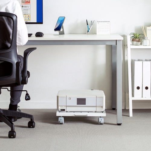プリンタ台（ロータイプ・床置き・キャスター付・スチール製・幅40cm×奥行き40cm・ホワイト）