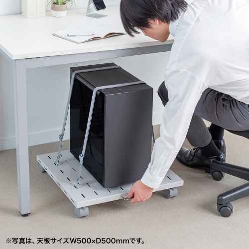 プリンタ台（ロータイプ・床置き・キャスター付・スチール製・幅40cm×奥行き40cm・ホワイト）