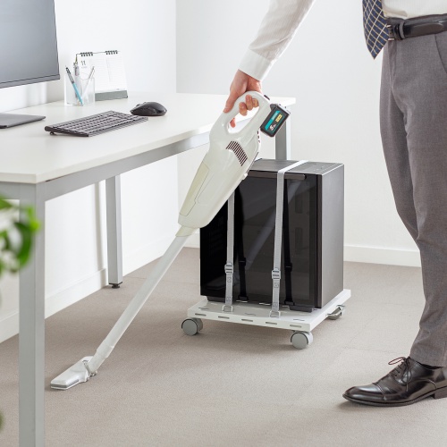 プリンタ台（ロータイプ・床置き・キャスター付・スチール製・幅40cm×奥行き40cm・ホワイト）