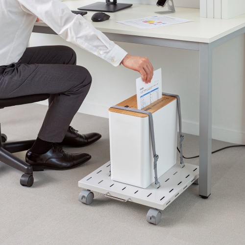 プリンタ台（ロータイプ・床置き・キャスター付・スチール製・幅40cm×奥行き40cm・ホワイト）