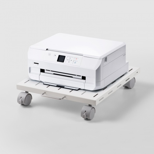 プリンタ台（ロータイプ・床置き・キャスター付・スチール製・幅40cm×奥行き40cm・ホワイト）