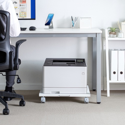 プリンタ台（ロータイプ・床置き・キャスター付・スチール製・幅50cm×奥行き50cm・ホワイト）