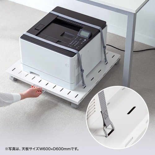 プリンタ台（ロータイプ・床置き・キャスター付・スチール製・幅50cm×奥行き50cm・ホワイト）